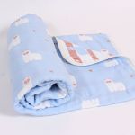 Gyerek takaró, láma mintával, kék, 110×110 cm